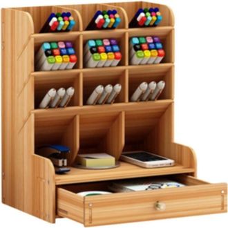 OEM Porte-crayon - Organisateur Bureau Bois - 26,6 X 10,05 X 2,1 Cm - 13 Compartiments - Pour Bureau Maison &Eacute;cole - 1 Pi&egrave;ce