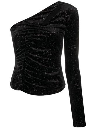 Patrizia Pepe glitter-detail asymmetric velvet top - women - Polyester/Elastane - III - Black