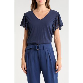 Ramy Brook Diana Eyelet Sleeve Top in Spring Navy Slub Eyelet at Nordstrom Rack, Size Xx-Small