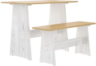 vidaXL Mesa de comedor con banco reine madera de pino marrón blanco Vidaxl