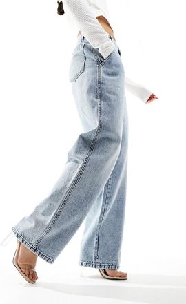 KAIIA exclusive cotton rich wide leg jeans in light blue wash
