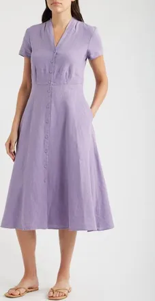 Seasalt Cornwall Carved Wood Linen Midi Dress in Bellflower at Nordstrom, Size 12