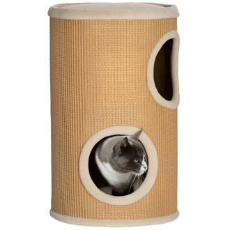 OEM Barril Rascador Para Gatos De 2 Niveles Torre Rascador Para Gatos Con 2 Cuevas Y Cubierta De Sisal &Oslash;35x60 Cm Marr&oacute;n