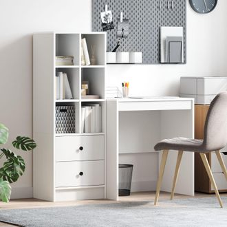 Berkfield Home Desk with Storage White Engineered Wood