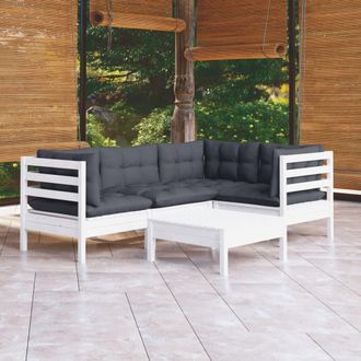 vidaXL Vidaxl - Muebles De Jard&iacute;n 5 Pzas Con Cojines Blanco Madera De Pino