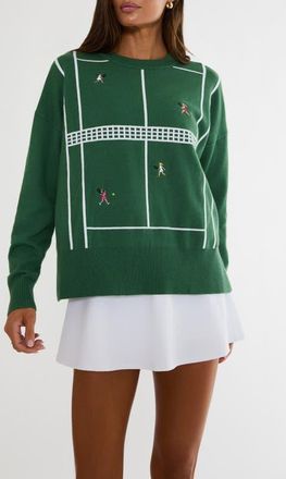 Beach Riot Callie Embroidered Sweater in Rally Green Tennis at Nordstrom, Size X-Small