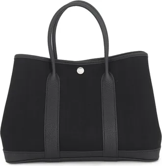 Herm&egrave;s Garden Black Toile Chevron Negonda Leather Handbag Tote Bag (Pre-Owned)