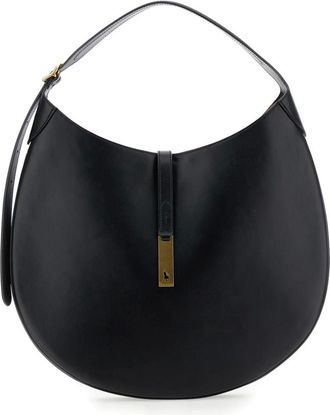 Polo Ralph Lauren Tassen, Dames, Zwart, ONE Size, Leer, ID Leather Shoulder Bag