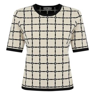 Elisabetta Franchi Tops, Dames, Wit, S, Geometric Logo Sweater met Korte Mouwen