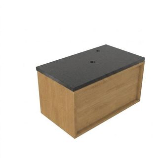 Saniclass Holz Frame Badkamermeubelset - 80x45x43cm - Noche basalten wastafelblad gepolijst (zwart) - 1 kraangat - 1 lade - mat eiken natural (hout)