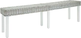 vidaXL Vidaxl - Bench White 160x35x45 cm Natural Kubu Rattan & Solid Wood Mahogany
