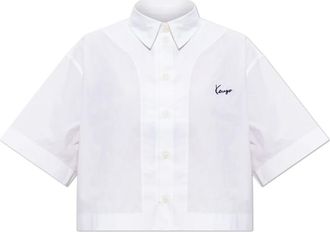 Kenzo Kort overhemd met geborduurd logo - Dames - Overhemden - Wit - M - Katoen - Overhemden
