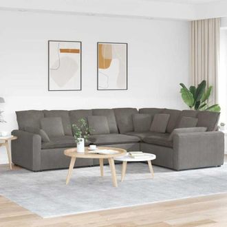 vidaXL Vidaxl - Divano Modulare con Cuscini in Tessuto a Coste Grigio Chiaro