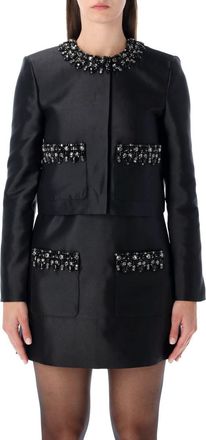 Self Portrait Black Taffeta Embellished Trim Jacket