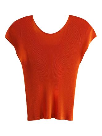 Pleats Please Issey Miyake short-sleeve pleated top - Oranje