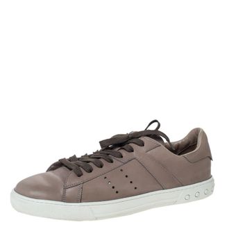 Tod's Tods Grey Leather Perforated Detail Low Top Lace Up Sneakers