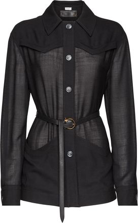 Ferragamo belted-waist jacket - women - Nappa Leather/Nylon/Wool - 40 - Black