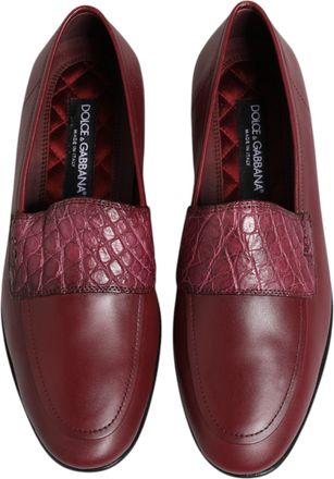 Dolce & Gabbana Mens Burgundy Leather Formal Slip On Shoes Calfskin Caiman