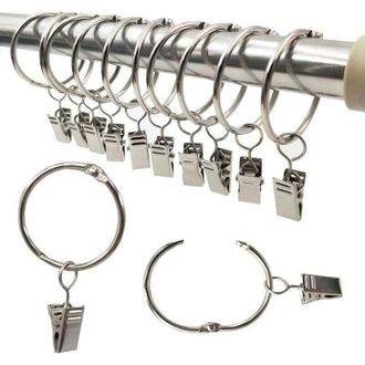 OEM Anillas Para Cortinas, 20 Anillas Con Clips, Juego De Ganchos Decorativos De Metal Para Cortinas, Di&aacute;metro Interior De 38 Mm, Color Plata, Inoxidables