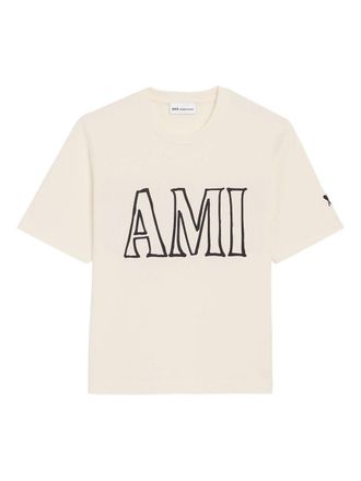 Ami Boxy Fit Short Sleeves Teeshirt With Ami Paris Print at Front And Back