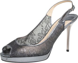 Jimmy Choo London Metallic Silver Lace And Leather Nova Sandals