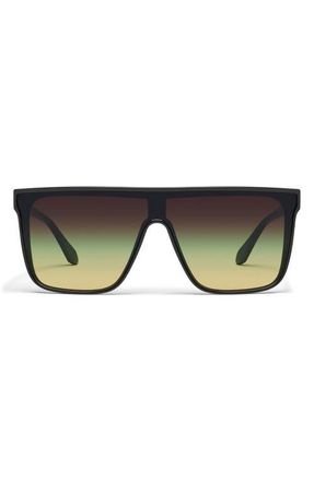 Quay Nightfall Medium 138mm Shield Sunglasses in Black/Pistachio Glow at Nordstrom