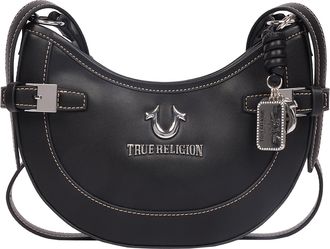 True Religion Blake Smooth PU Belted Hobo Bag - Womens Faux Leather Shoulder & Crossbody Handbag