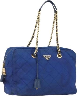 Prada Pre-owned Shoulder Bags, female, Blue, Size: ONE SIZE Pre-owned Nylon Shoulder Bag