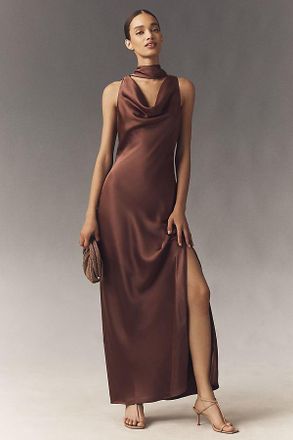 BHLDN Satin Cowled Scarf-Neck Maxi Dress
