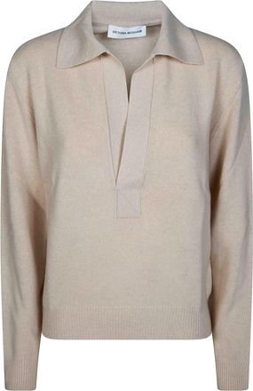 Victoria Beckham Polo Collar Jumper Ribbed V-Neck Top