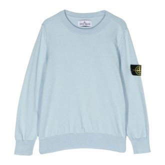 Stone Island Light Blue Jumper with Logo Sleeve - male - Stone Island - Kids Sweatshirts - Blue - 8 Y - Kids