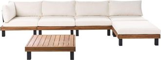 Beliani Garden Corner Sofa with Table 5 Seater FRAZZANO Certified Acacia Wood Off-White