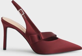 Charles & Keith Satin Pleated-Strap Slingback Pumps