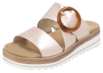 Remonte Pantolette REMONTE, Damen, Gr. 37, braun (kupferfarben), Leder, metallic, Schuhe Pantolette, Keilabsatz, Sommerschuh, Schlappen mit Zierschnalle