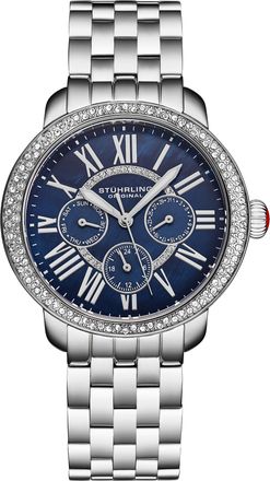 St&uuml;hrling Womens Sonata 4081 Ladies 38mm - Blue Stainless Steel - One Size