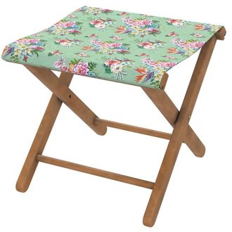 Vent de Boh&egrave;me Taburete plegable de eucalipto con tela outdoor dise&ntilde;o floral laguna