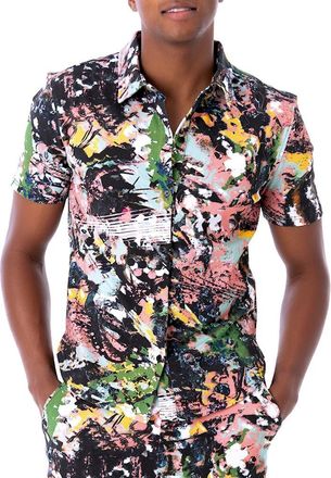 Dai Moda Frenzy Short Sleeve Button Up Shirt in Black Solid at Nordstrom, Size Xx-Large