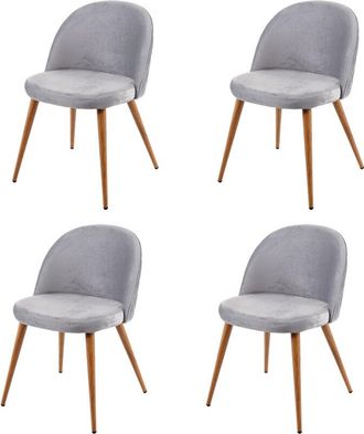 Hhg Hhg - Lote De 4 Sillas De Comedor 103, Silla Silla De Cocina Dise&ntilde;o Retro A&ntilde;os 50, Terciopelo, Gris Claro
