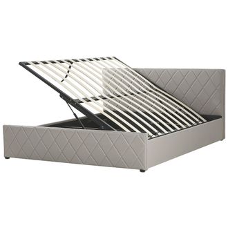 Beliani Cama Con Somier De Piel Sint&eacute;tica Gris Pardo 180 X 200 Cm Almacenaje Cabecero Rochefort