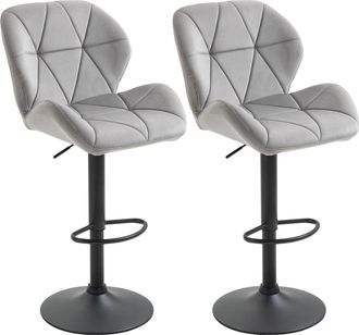 HOMCOM Bar Stool Set Of 2 Fabric Adjustable Height Armless Upholstered Counter Chairs With Swivel Seat - Light Grey - Home Living | TJ Hughes