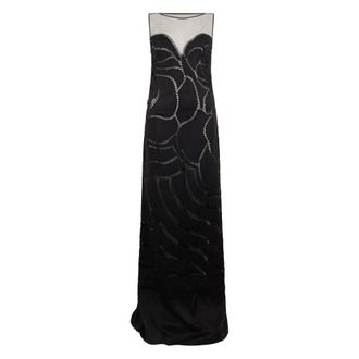 Alberta Ferretti Kleedjes, Dames, Zwart, S, Leer, Lange jurk met borduursel