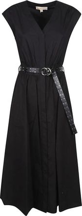 Michael Kors Popeline Midi Jurk - Dames - Casual kleedjes - Zwart - L - Kleedjes