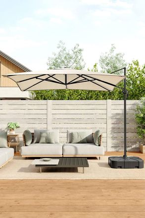 Living and Home 3m W x 3m D Large Square Canopy Rotating Outdoor Cantilever Parasol with Plastic Base in Beige