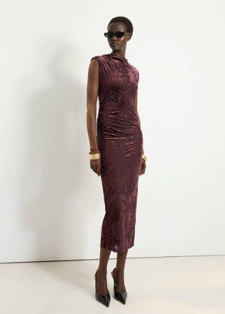 Mango Vestito drappeggiato devor&eacute; granato - Donna - XXS - MANGO