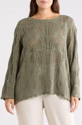 Adrianna Papell Long Sleeve Pointelle Sweater in Sage Moss at Nordstrom Rack, Size 2X