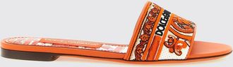 Dolce & Gabbana Sandalo flat in cotone con stampa Maiolica e logo ricamato
