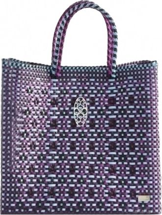 Lola's Bag Womens Medium Woven Patterned Shoulder Strap Tote Bag In Pink/blue