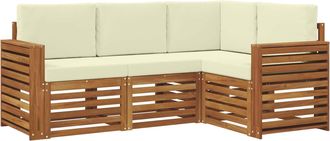 vidaXL Conjunto De Sof&aacute;s De Exterior 4 Uds. Natural Y Crema Poli&eacute;ster Vidaxl
