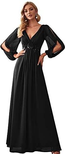 Robe Mère De Mariée Ever-Pretty - Grande Taille, Manche Longue, Mousseline, Col V, Modèle EP00461-P