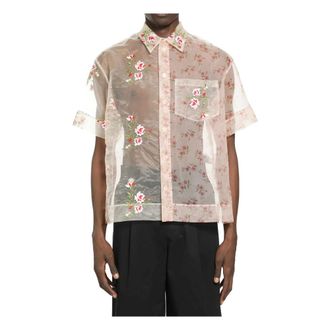 Simone Rocha Short Sleeve Shirts, male, Multicolor, Size: S Sheer Patchwork Boxy Shirt
